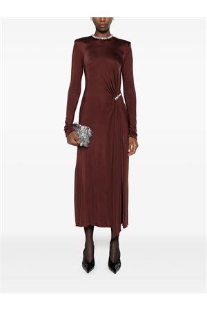 Crystal Embroidery Neck & Waist Detail Midi Dress DAVID KOMA | PF25DK92DBURGUNDYSILVER